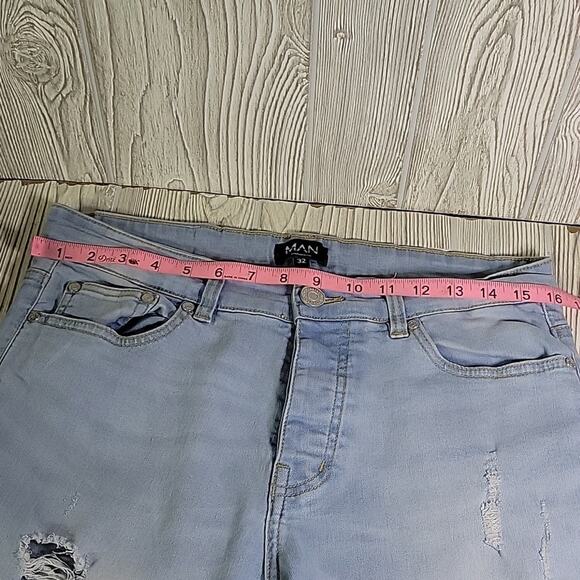 Boohoo Man Distressed Light Wash Skinny Stretch Jeans Mens 32R - Picture 9 of 15